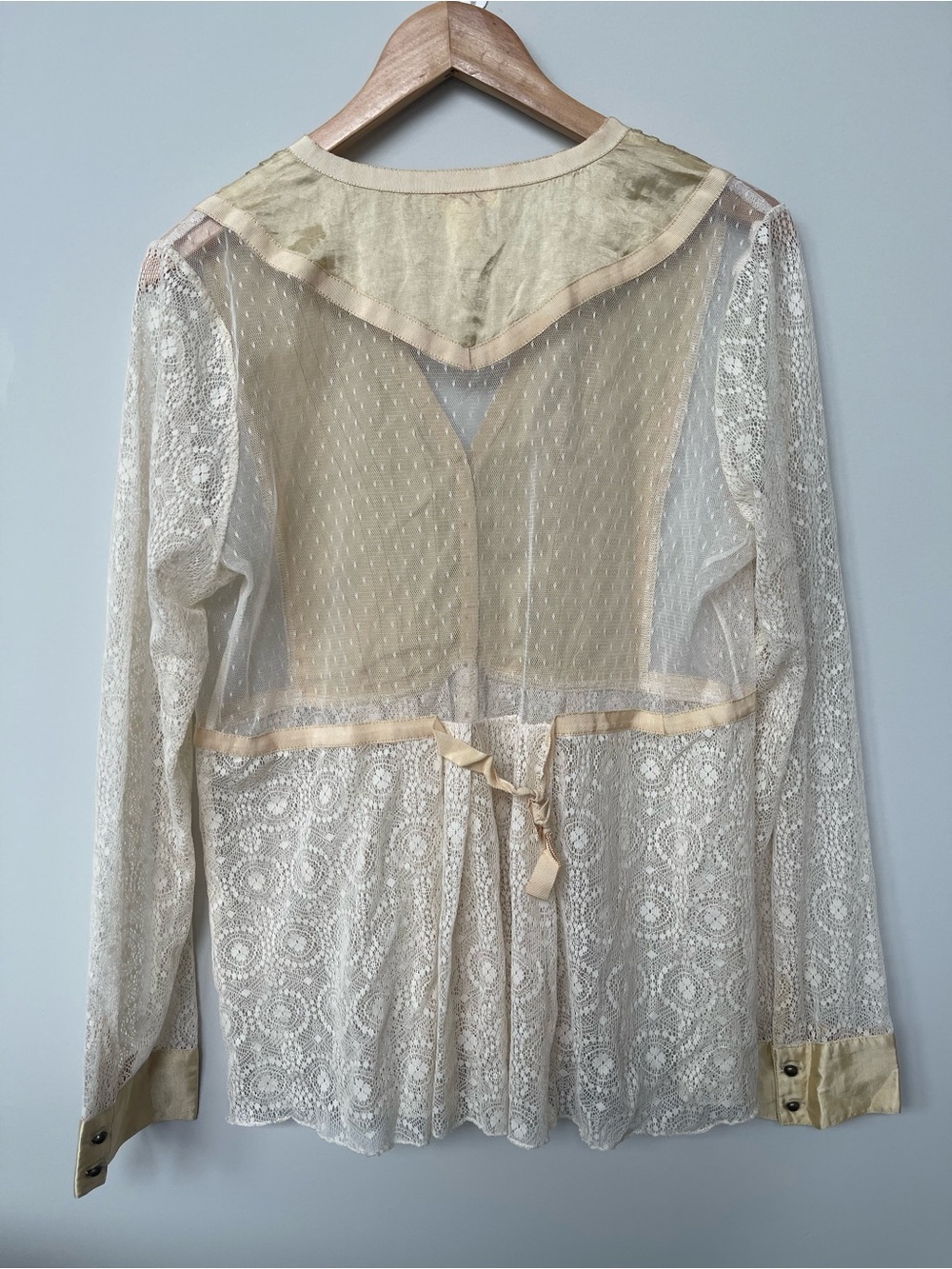 Sundance | Lady Jane Satin Swiss Dot Lace Sheer Blouse Size 14 - Picture 6 of 6